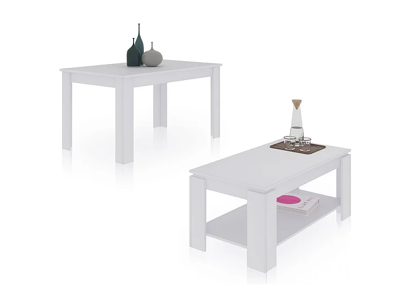 Pack mesa de comedor 140 y mesa de centro Lya Blanco Artik (Blanco Mate)