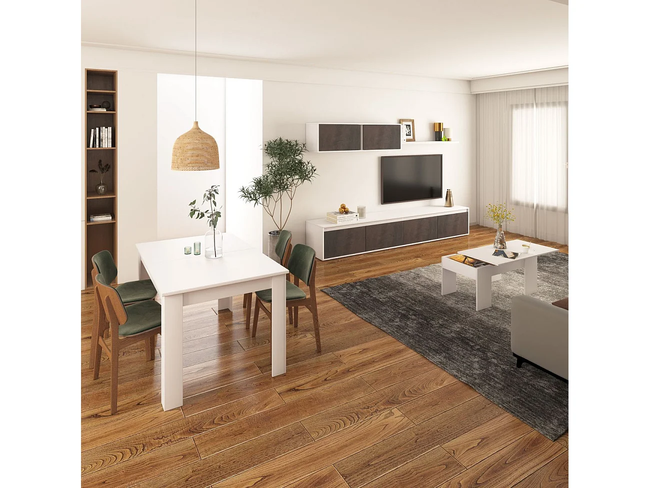 Pack salón con mesa de centro y mesa de comedor Arlet Max V2B Blanco Artik (Blanco Mate) - Óxido