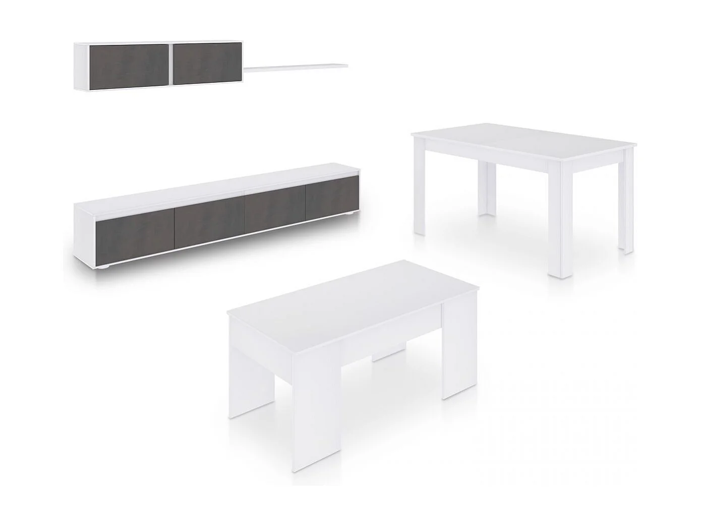 Pack salón con mesa de centro y mesa de comedor Arlet Max V2B Blanco Artik (Blanco Mate) - Óxido