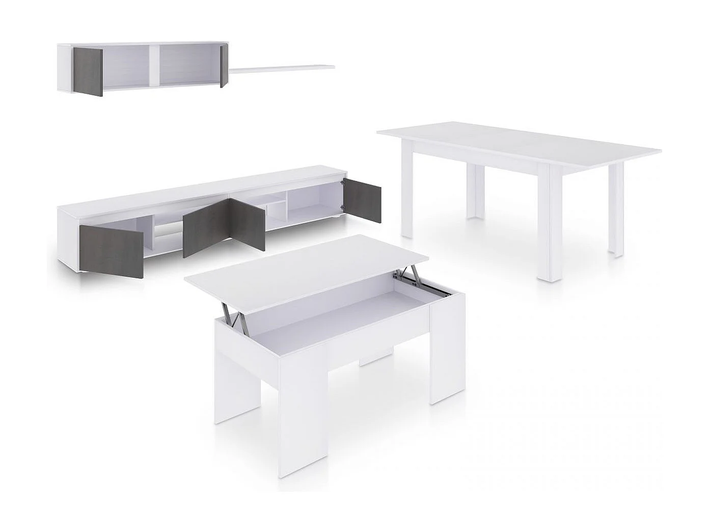 Pack salón con mesa de centro y mesa de comedor Arlet Max V2B Blanco Artik (Blanco Mate) - Óxido