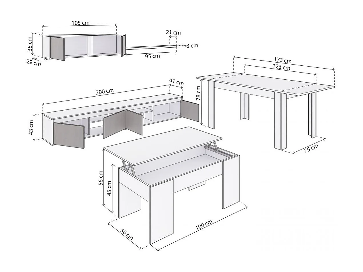 Pack salón con mesa de centro y mesa de comedor Arlet Max V2B Blanco Artik (Blanco Mate) - Óxido