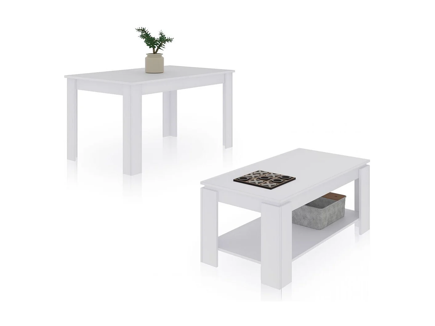 Pack mesa de comedor 123 y mesa de centro Lya Blanco Artik (Blanco Mate)