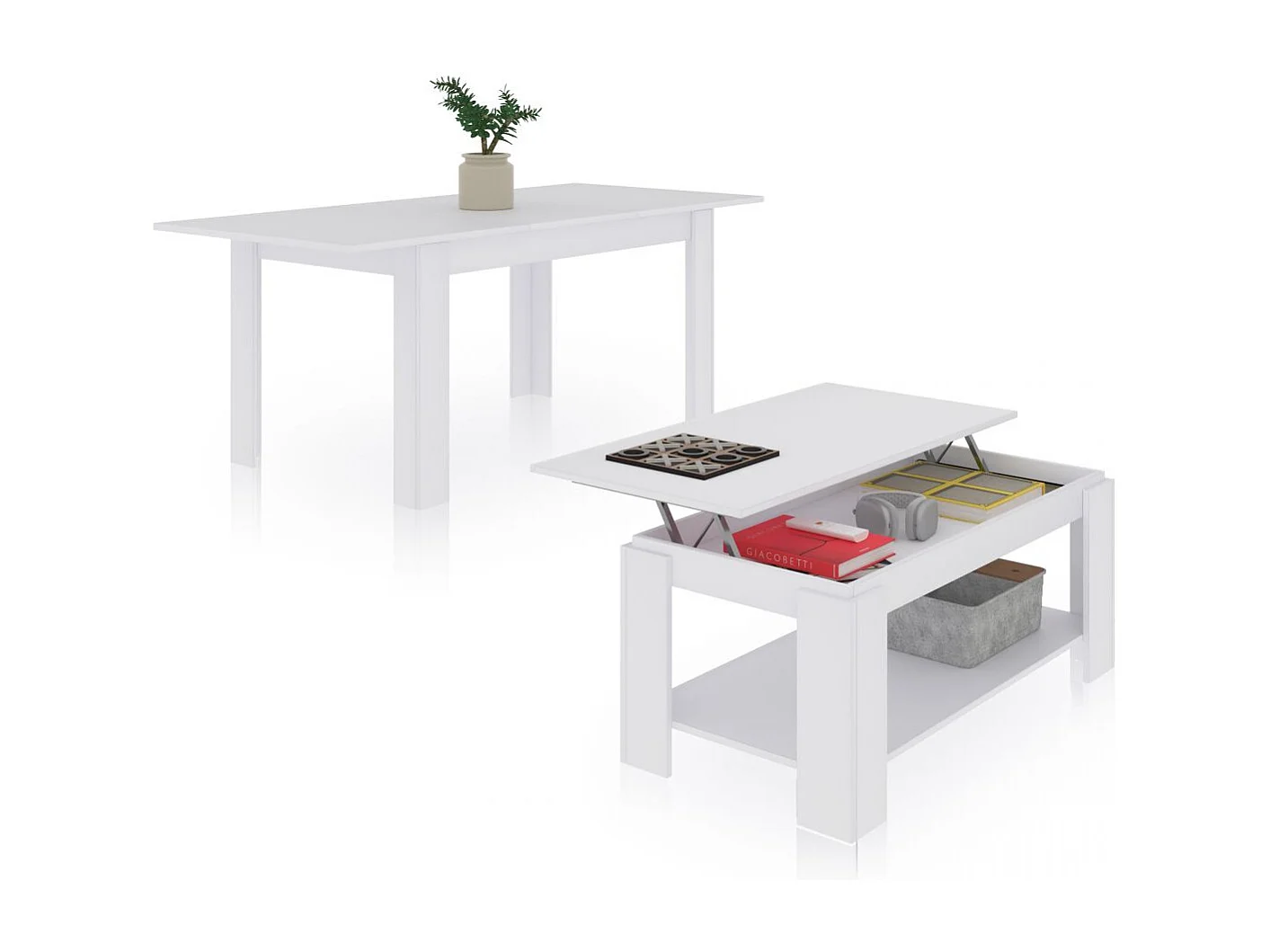 Pack mesa de comedor 123 y mesa de centro Lya Blanco Artik (Blanco Mate)