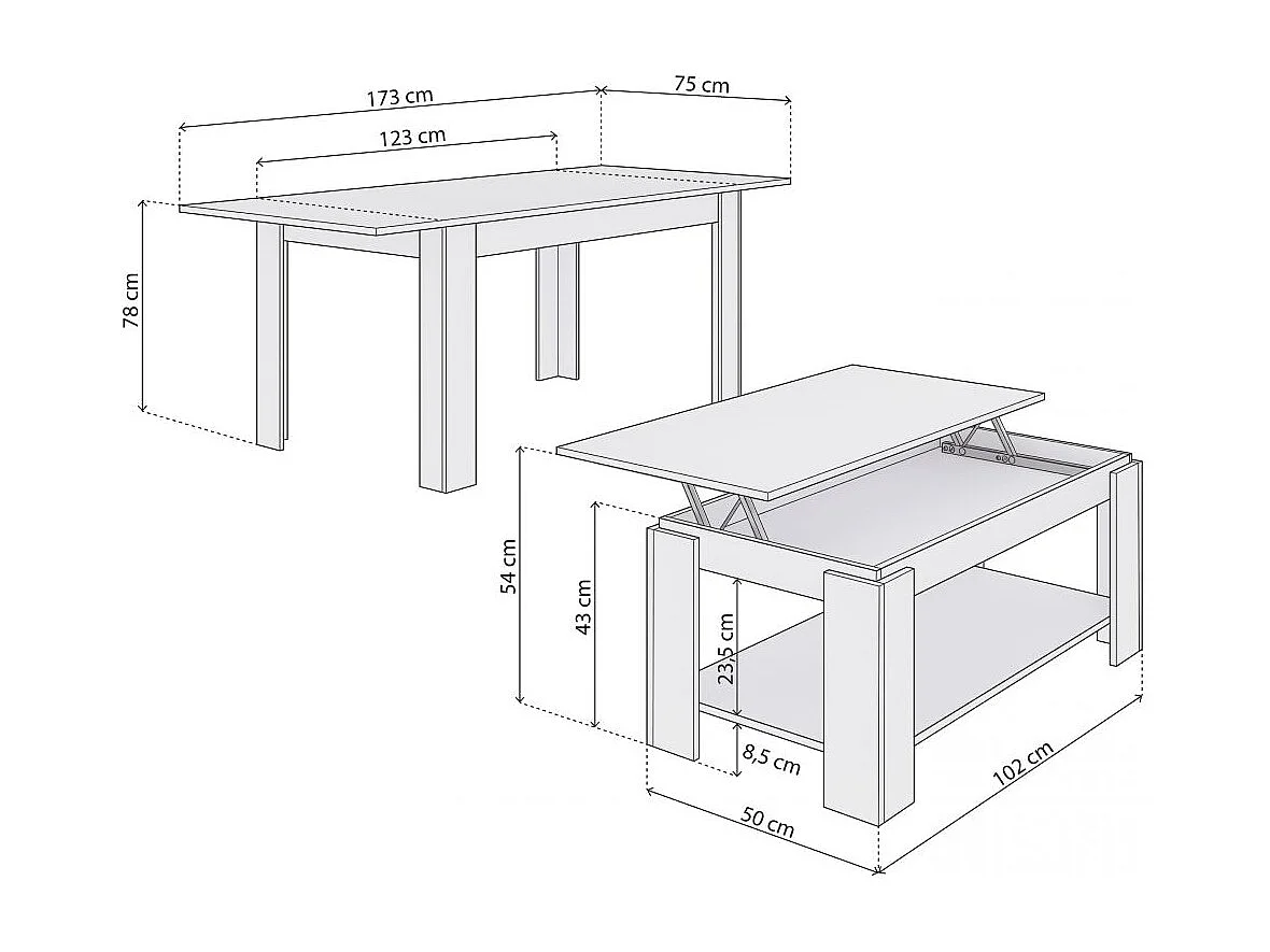 Pack mesa de comedor 123 y mesa de centro Lya Blanco Artik (Blanco Mate)