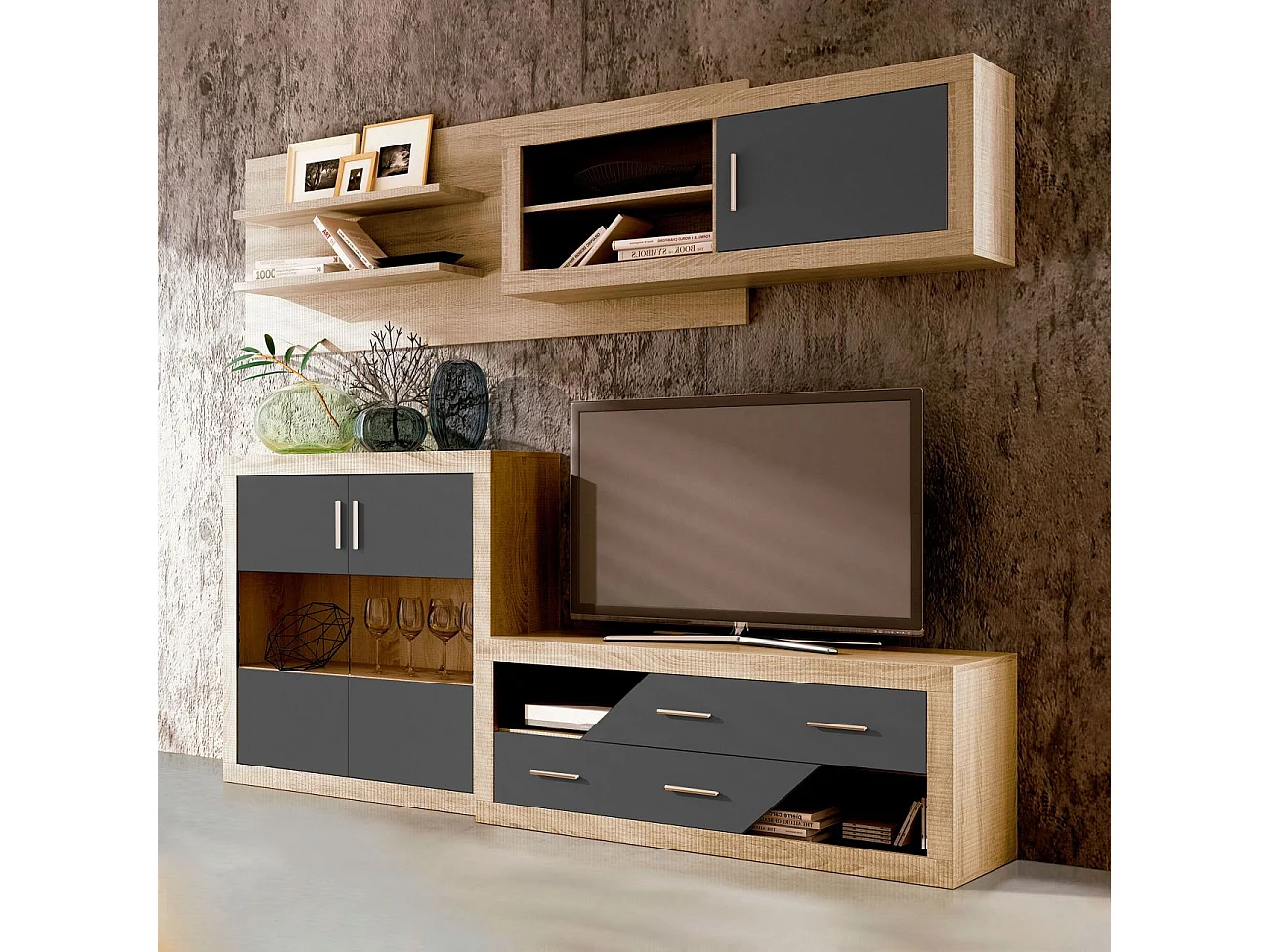 Módulo bajo Nuka 2 cajones Cambria - Grafito