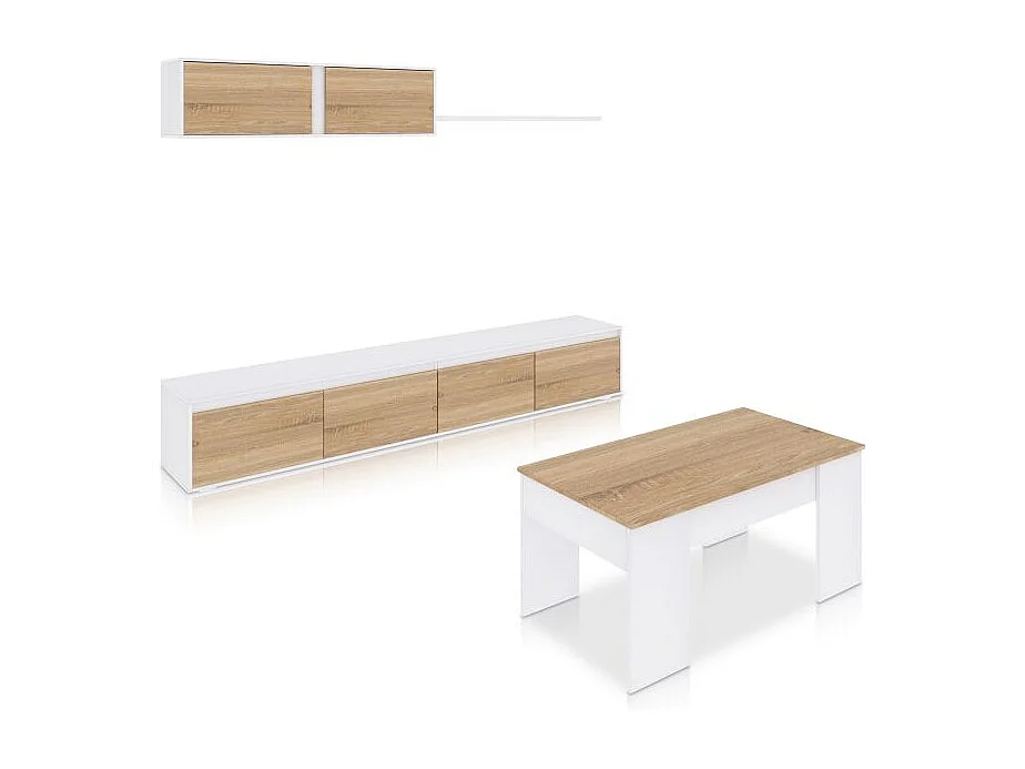 Pack salón con mesa de centro Arlet Plus V2 Blanco Artik (Blanco Mate) - Roble Canadian