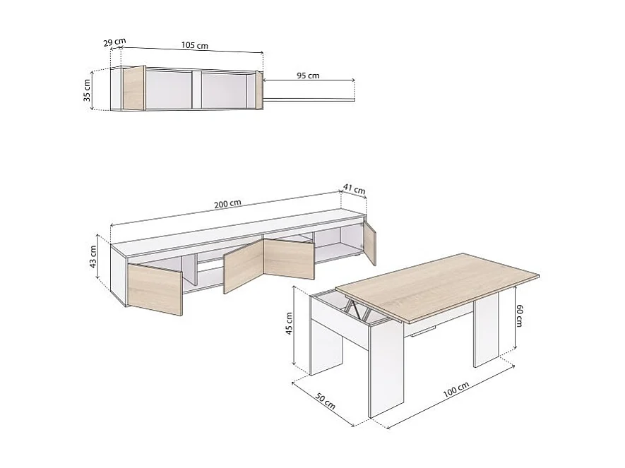 Pack salón con mesa de centro Arlet Plus V2 Blanco Artik (Blanco Mate) - Roble Canadian