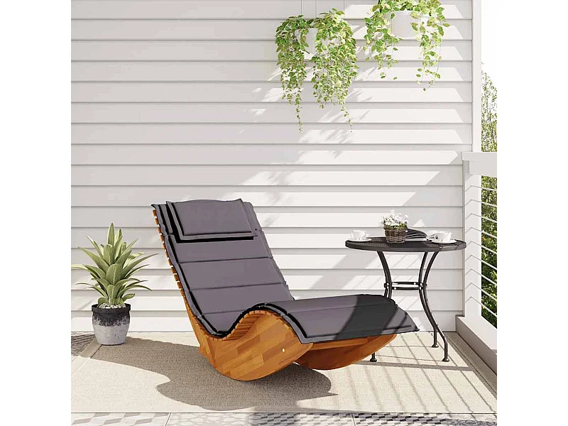 Tumbona mecedora Mazaneda madera de acacia gris oscuro 74x154x60 cm