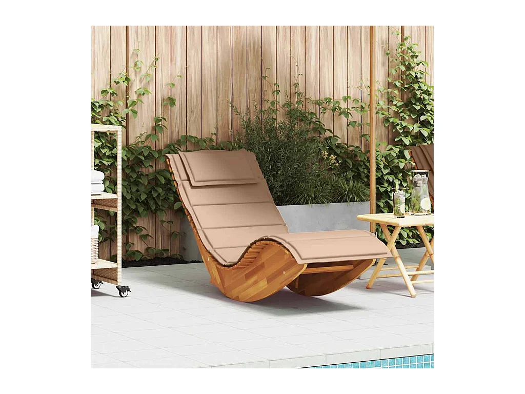 Chaise longue à bascule avec coussin en bois massif d'acacia