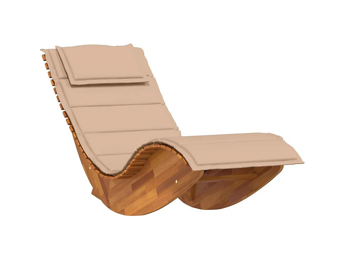 Chaise longue à bascule avec coussin en bois massif d'acacia