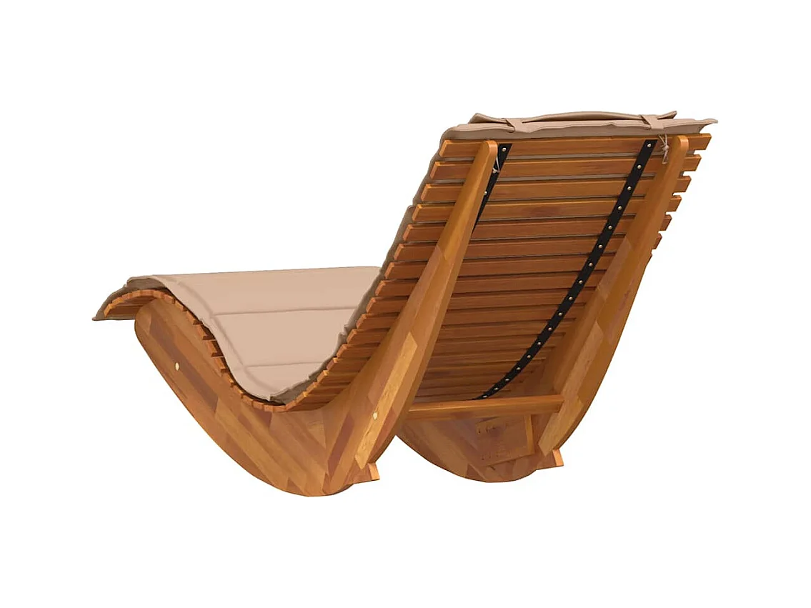 Chaise longue à bascule avec coussin en bois massif d'acacia