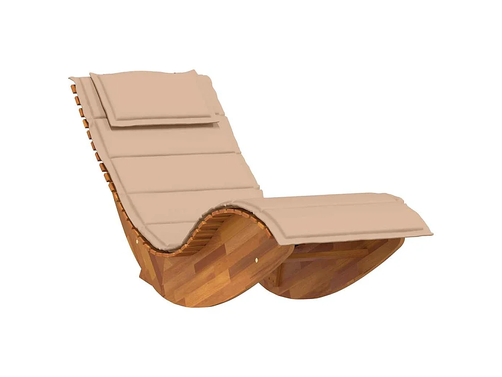 Chaise longue à bascule avec coussin en bois massif d'acacia