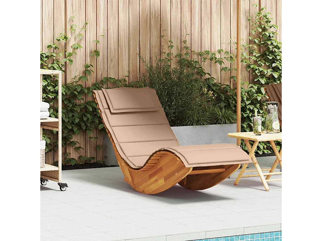 Chaise longue à bascule avec coussin en bois massif d'acacia