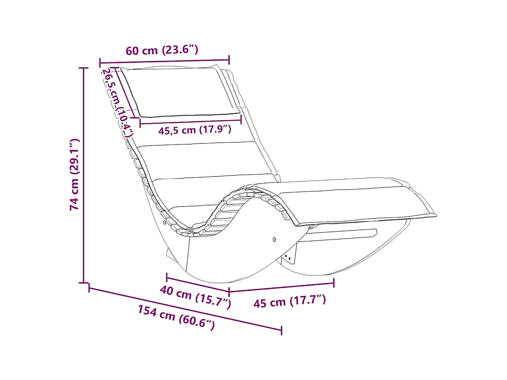Chaise longue à bascule avec coussin en bois massif d'acacia