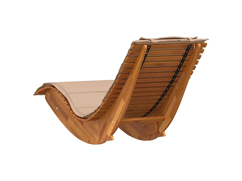 Chaise longue à bascule avec coussin en bois massif d'acacia
