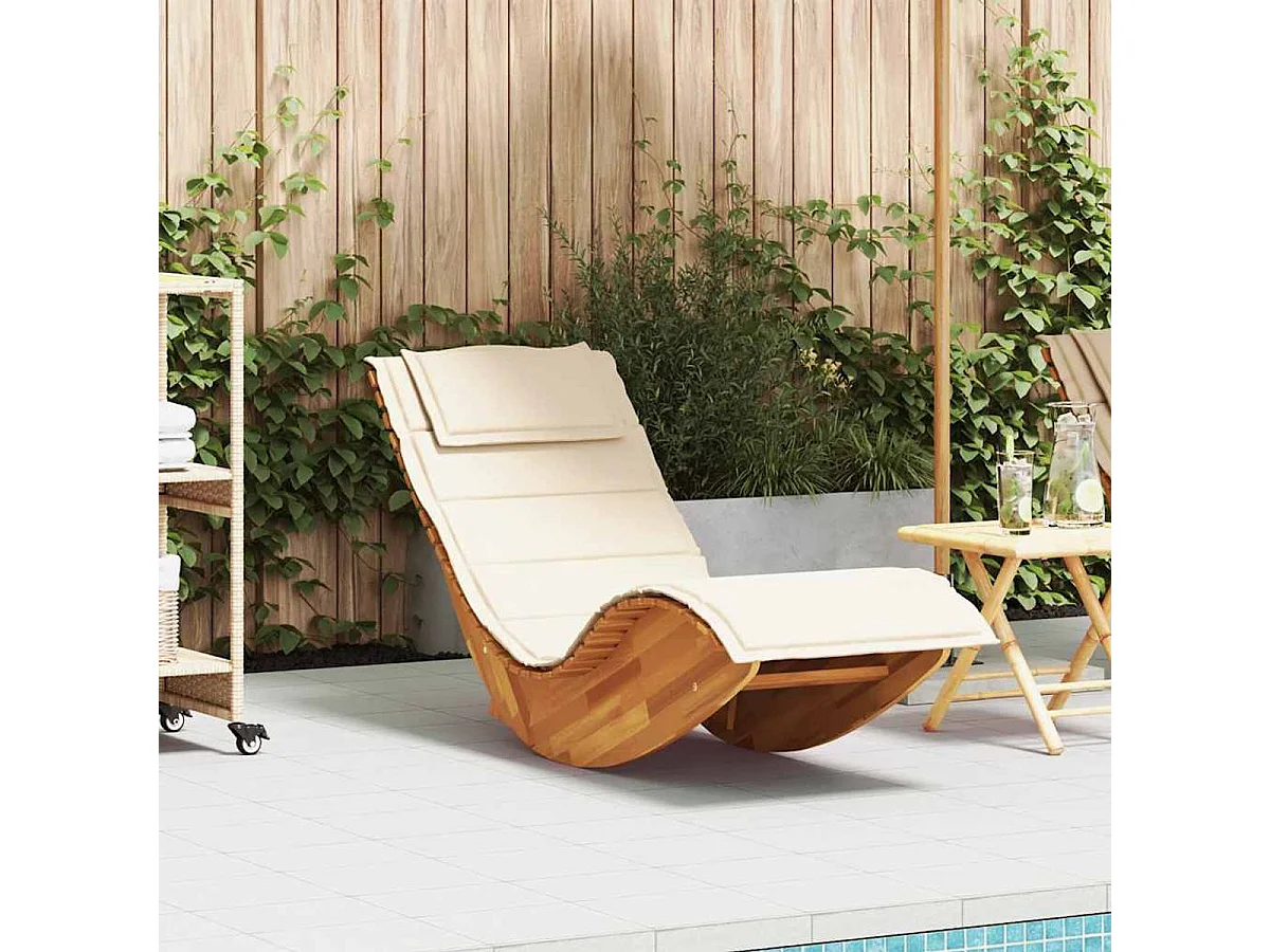 Tumbona mecedora Mazaneda madera de acacia crema 74x154x60 cm