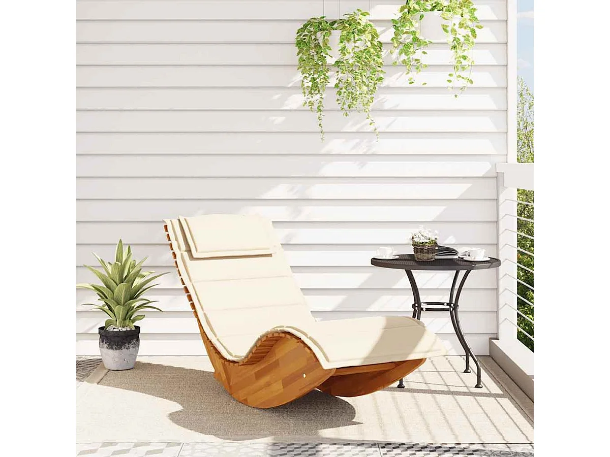 Tumbona mecedora Mazaneda madera de acacia crema 74x154x60 cm