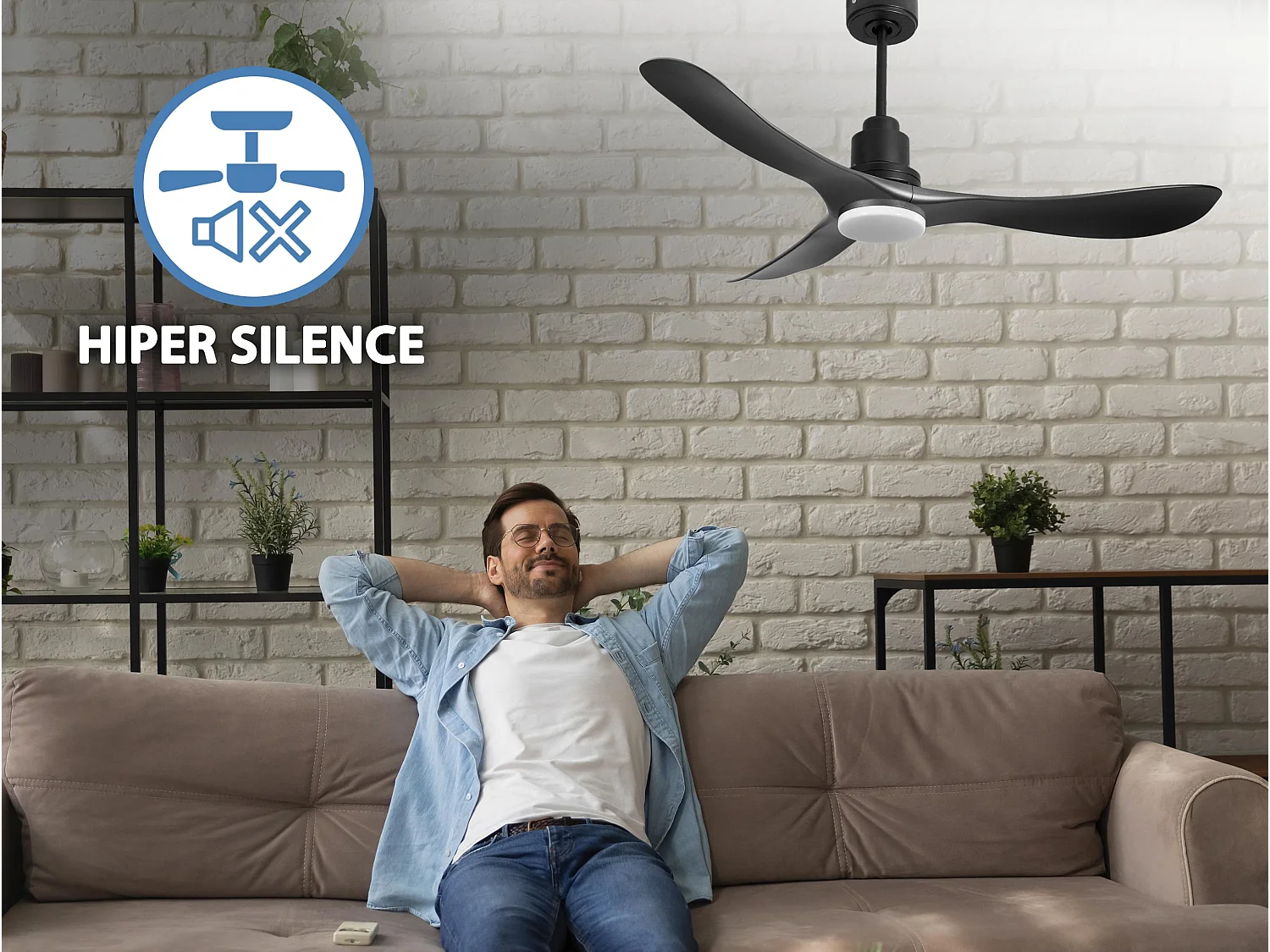 Ventilateur de plafond Réversible  Thermostat Dimmable Wifi Moteur à courant continu Toits en pente Télécommande Lumière à trois tons Hypersilence Mémoire