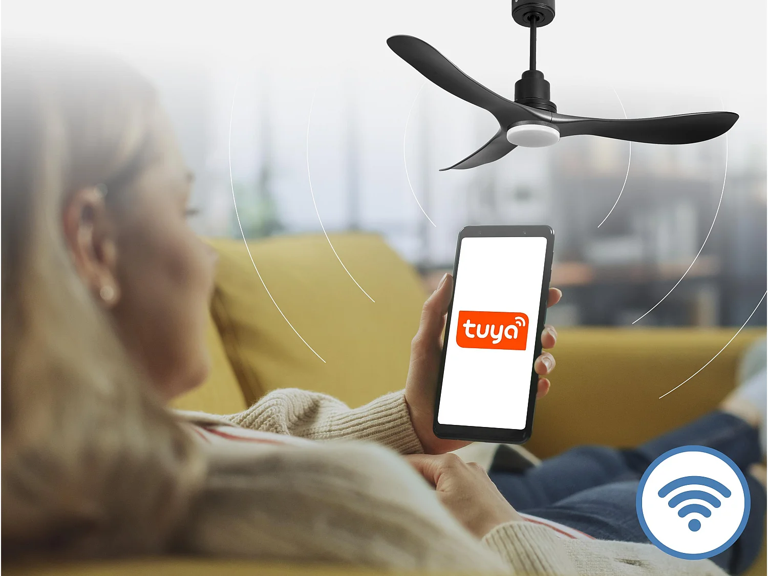 Ventilateur de plafond Réversible  Thermostat Dimmable Wifi Moteur à courant continu Toits en pente Télécommande Lumière à trois tons Hypersilence Mémoire