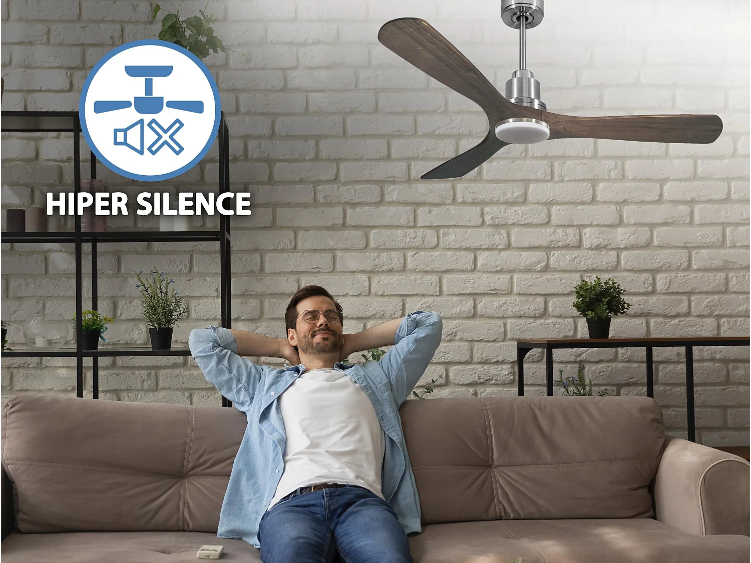 Ventilateur de plafond Réversible  Thermostat Dimmable Wifi Moteur à courant continu Toits en pente Télécommande Lumière à trois tons Hypersilence Mémoire