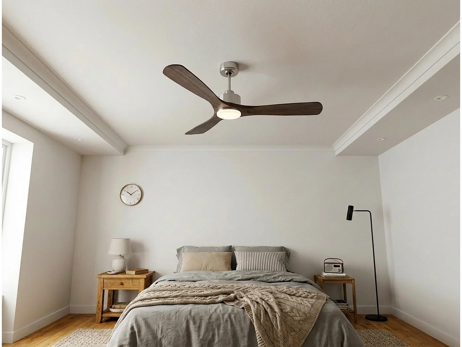 Ventilateur de plafond Réversible  Thermostat Dimmable Wifi Moteur à courant continu Toits en pente Télécommande Lumière à trois tons Hypersilence Mémoire