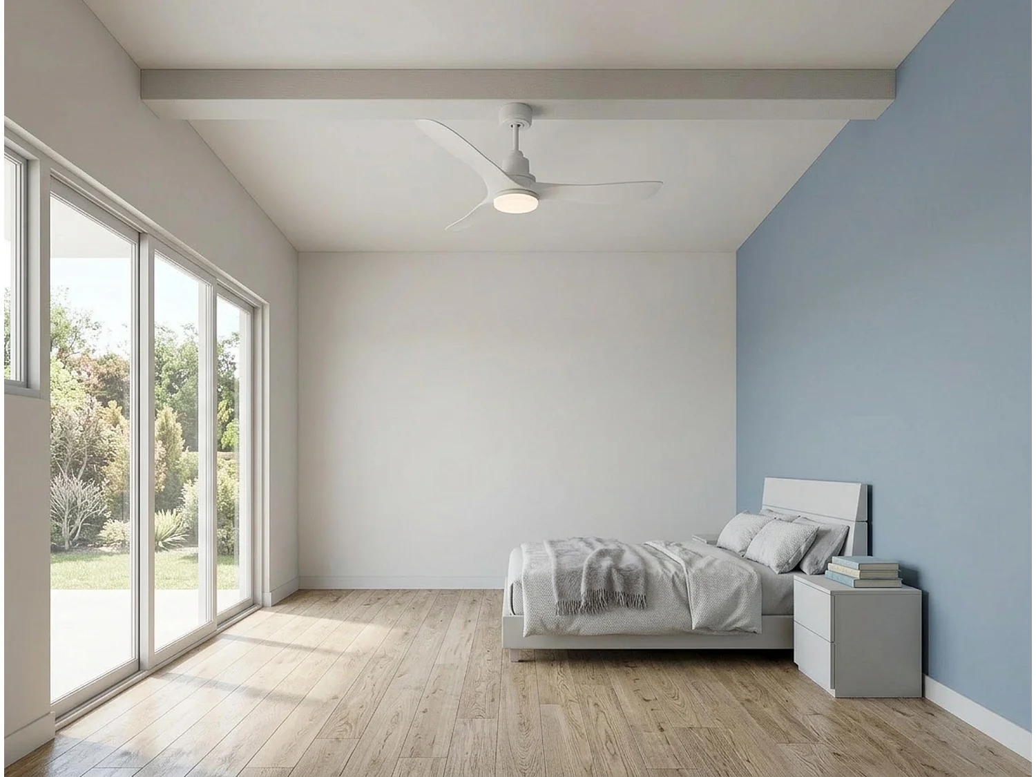 Ventilateur de plafond Réversible  Thermostat Dimmable Wifi Moteur à courant continu Toits en pente Télécommande Lumière à trois tons Hypersilence Mémoire