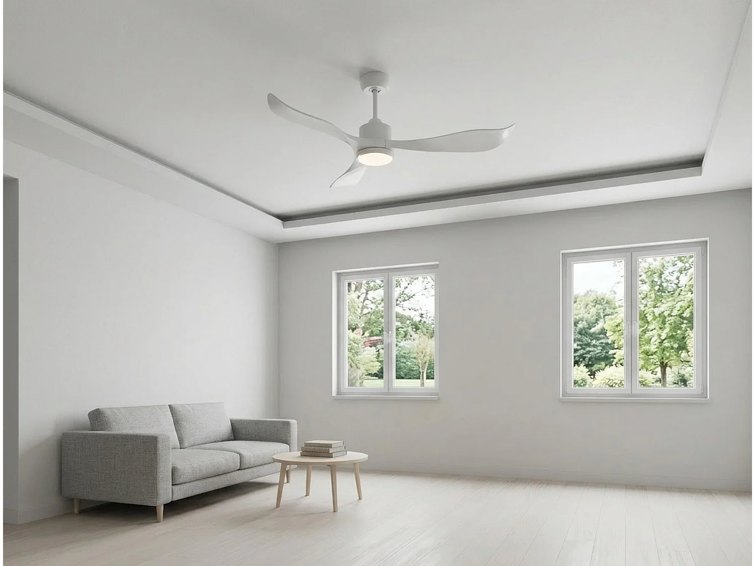 Ventilateur de plafond Réversible  Thermostat Dimmable Wifi Moteur à courant continu Toits en pente Télécommande Lumière à trois tons Adaptateur 2/3 Lames