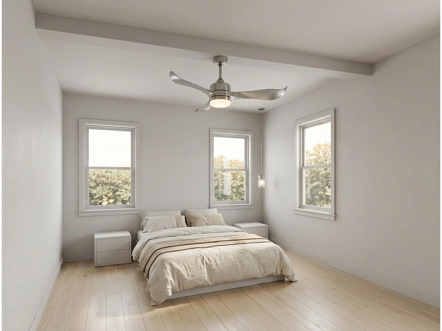 Ventilateur de plafond Réversible  Thermostat Dimmable Wifi Moteur à courant continu Toits en pente Télécommande Lumière à trois tons Mémoire