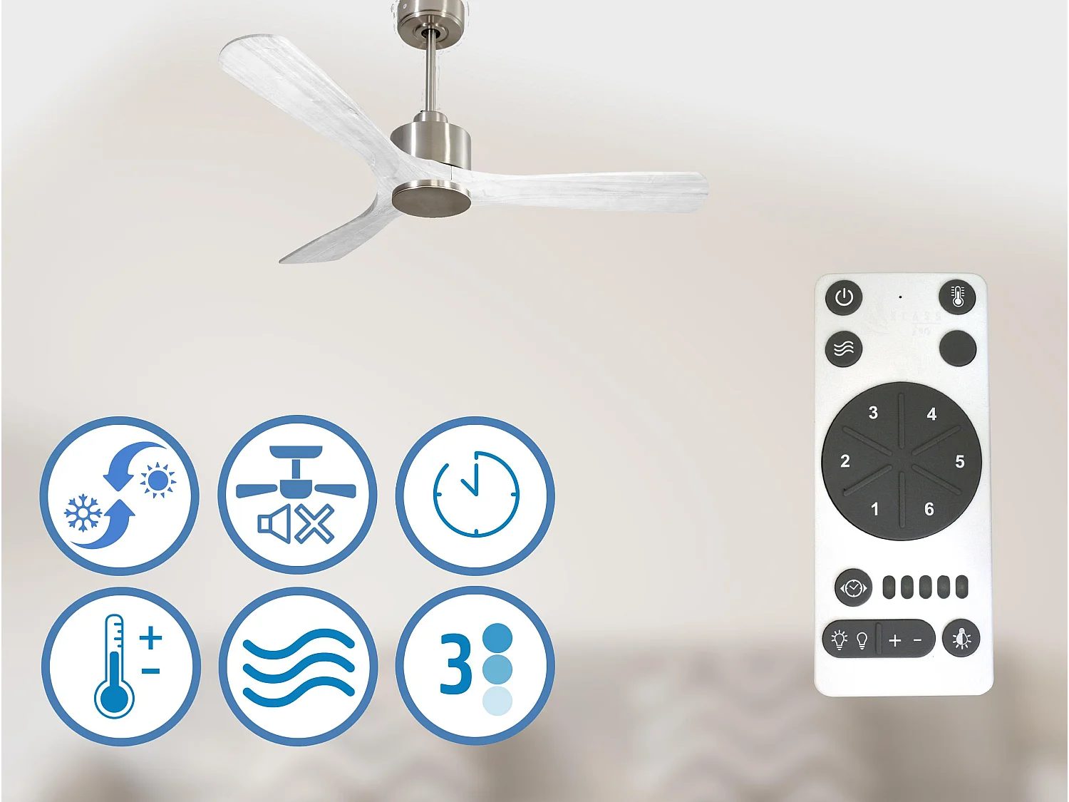 Ventilateur de plafond Wifi Moteur à courant continu Télécommande Hypersilence Mémoire