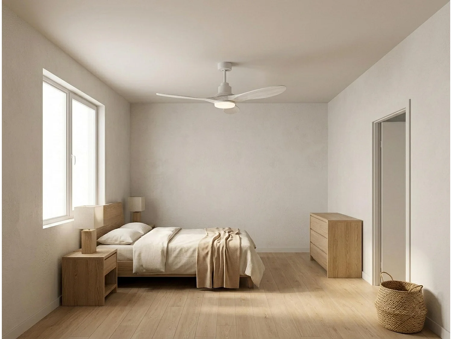 Ventilateur de plafond Réversible  Thermostat Dimmable Wifi Moteur à courant continu Toits en pente Télécommande Lumière à trois tons Hypersilence Mémoire