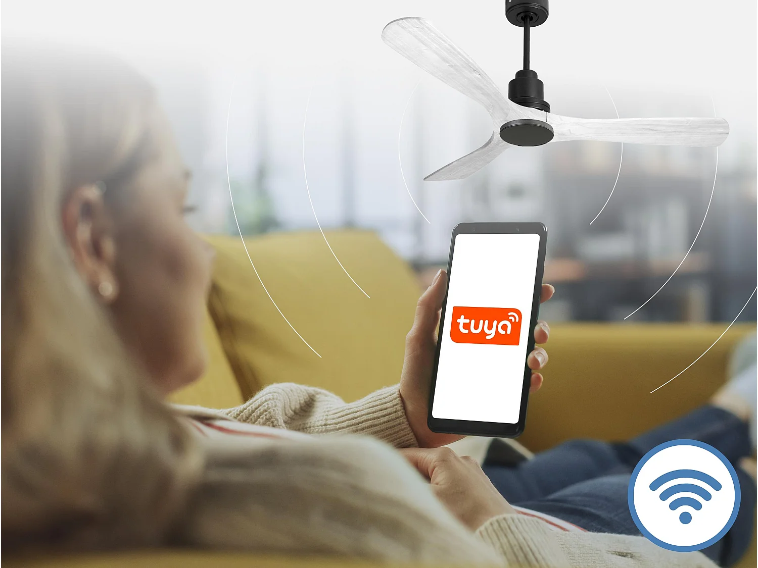 Ventilateur de plafond Réversible  Thermostat Wifi Moteur à courant continu Toits en pente Télécommande Hypersilence Mémoire Shopify Vendible (AUTOMATIQUE)