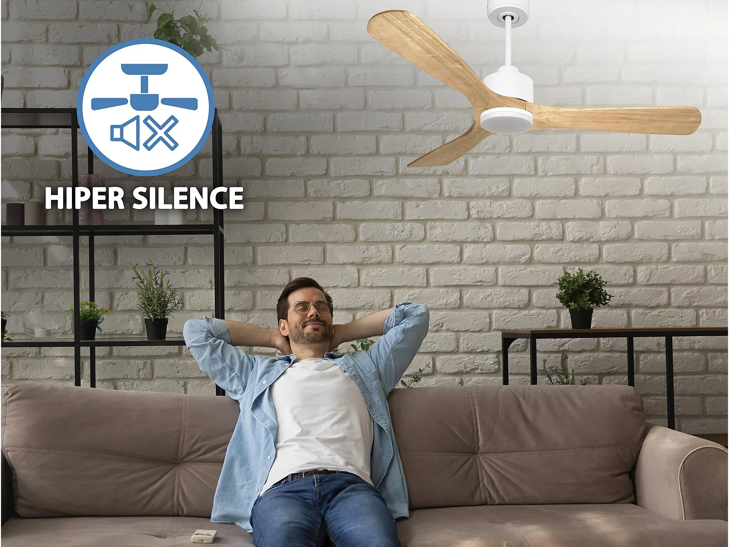 Ventilateur de plafond Réversible  Thermostat Dimmable Wifi Moteur à courant continu Toits en pente Télécommande Lumière à trois tons Hypersilence Mémoire