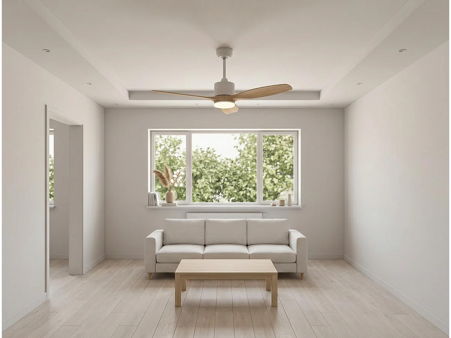 Ventilateur de plafond Réversible  Thermostat Dimmable Wifi Moteur à courant continu Toits en pente Télécommande Lumière à trois tons Hypersilence Mémoire