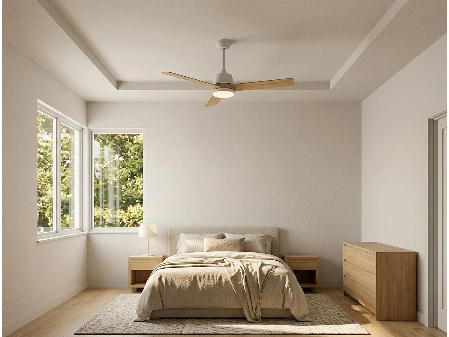 Ventilateur de plafond Réversible  Thermostat Wifi Moteur à courant continu Toits en pente Télécommande Hypersilence Mémoire