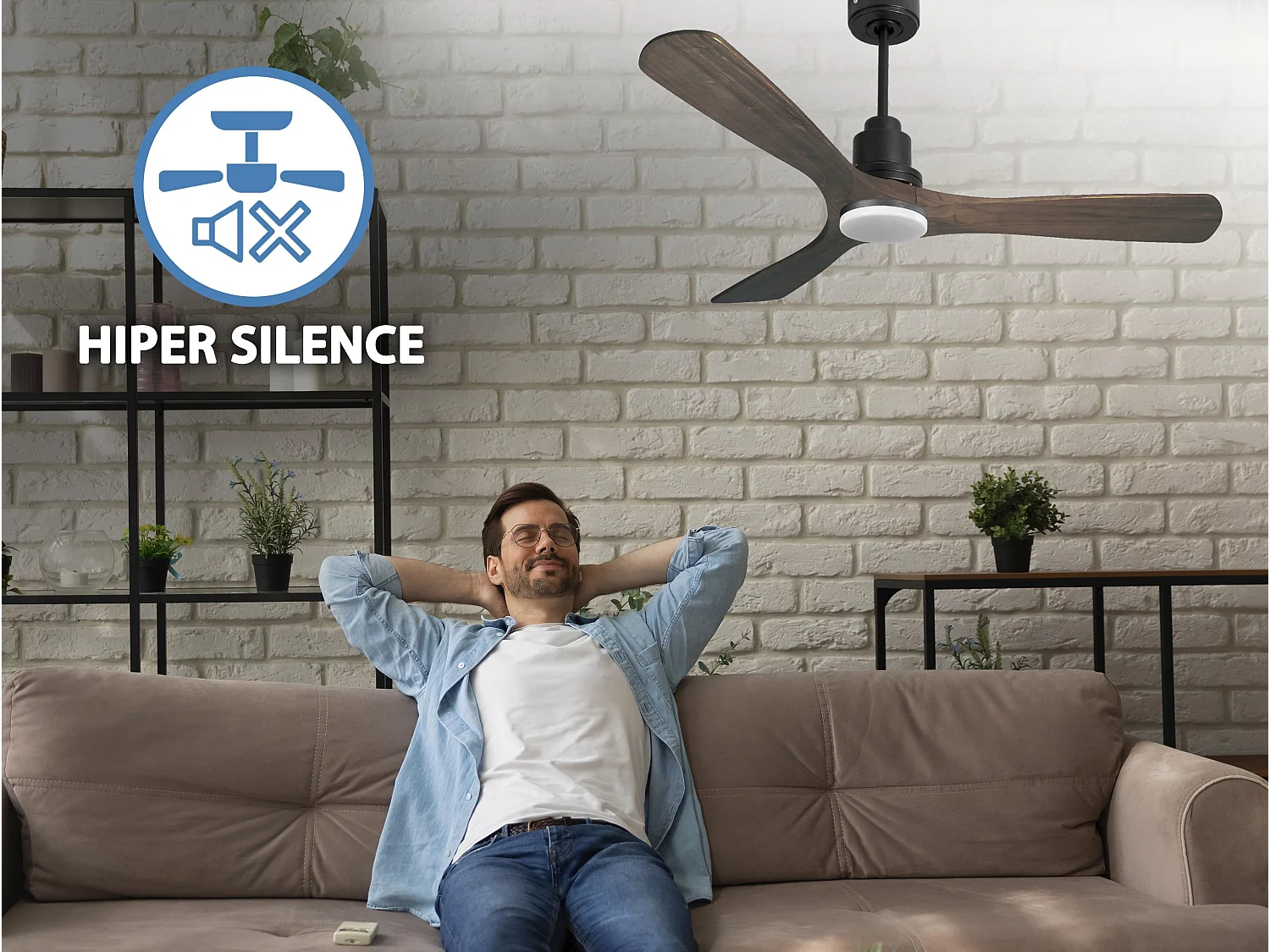 Ventilateur de plafond Réversible  Thermostat Dimmable Wifi Moteur à courant continu Toits en pente Télécommande Lumière à trois tons Hypersilence Mémoire