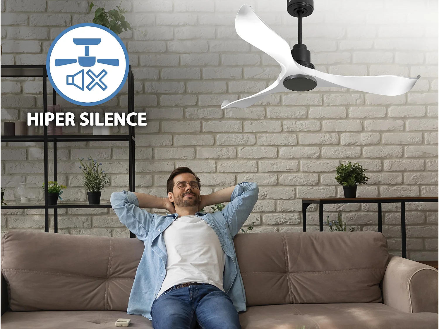 Ventilateur de plafond Réversible  Thermostat Wifi Moteur à courant continu Toits en pente Télécommande Adaptateur 2/3 Lames Hypersilence Mémoire