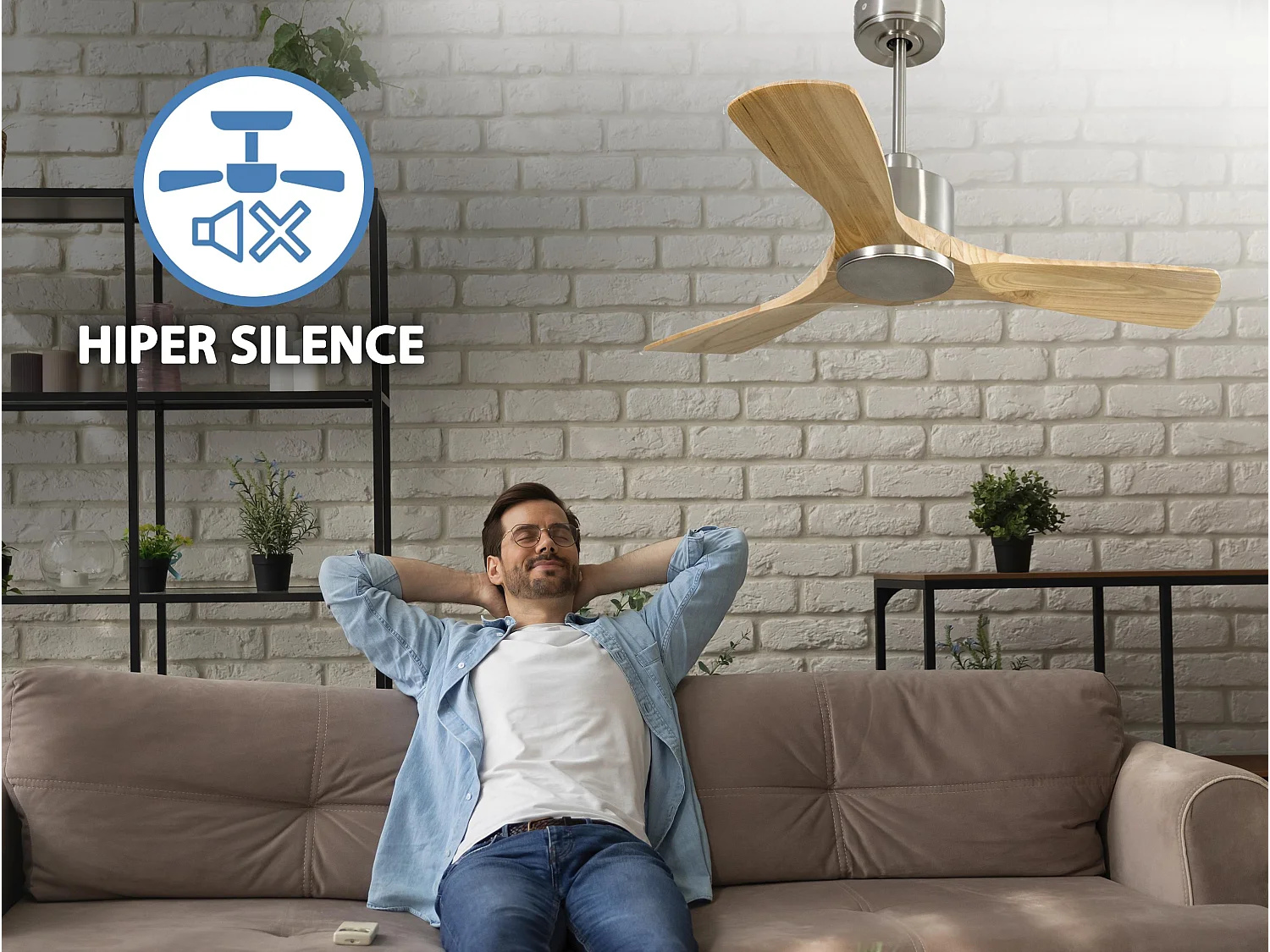Ventilateur de plafond Réversible  Thermostat Wifi Moteur à courant continu Toits en pente Télécommande Hypersilence Mémoire