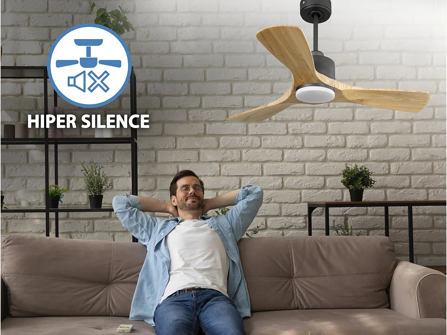 Ventilateur de plafond Réversible  Thermostat Dimmable Wifi Moteur à courant continu Toits en pente Télécommande Lumière à trois tons Hypersilence Mémoire