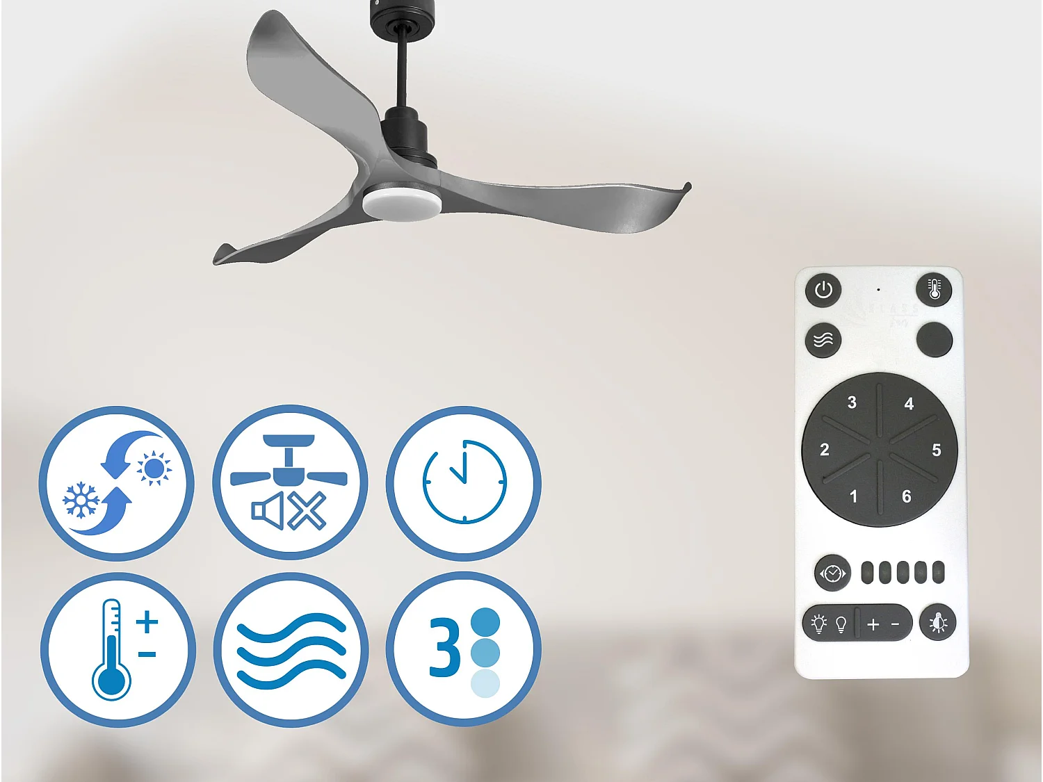 Ventilateur de plafond Réversible Thermostat Dimmable Wifi Moteur à courant continu Toits en pente Télécommande