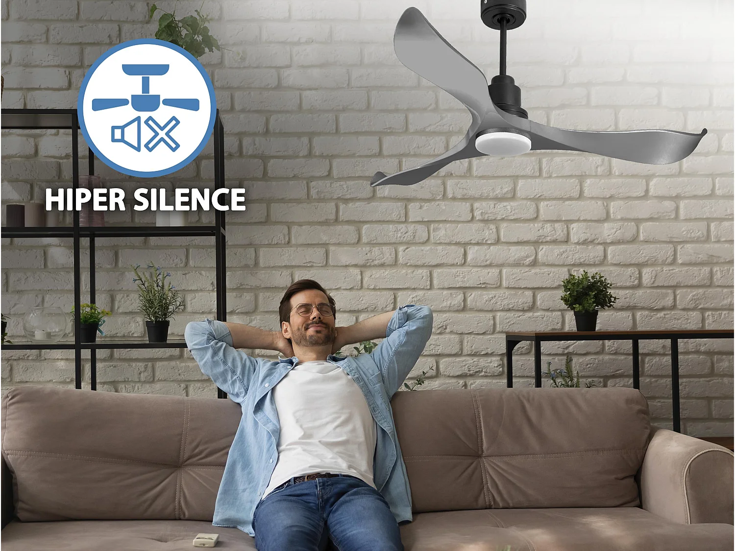 Ventilateur de plafond Réversible Thermostat Dimmable Wifi Moteur à courant continu Toits en pente Télécommande
