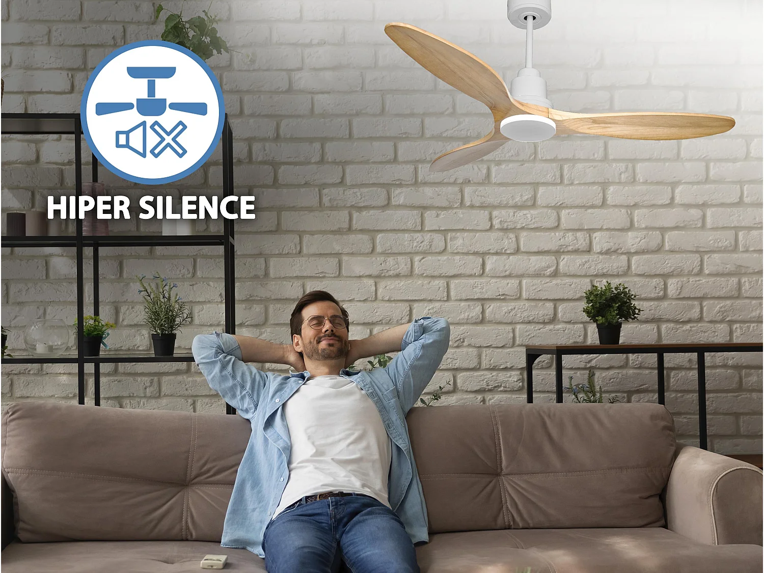 Ventilateur de plafond Réversible  Thermostat Pays vendable Wifi Moteur à courant continu Toits en pente Télécommande Hypersilence Mémoire