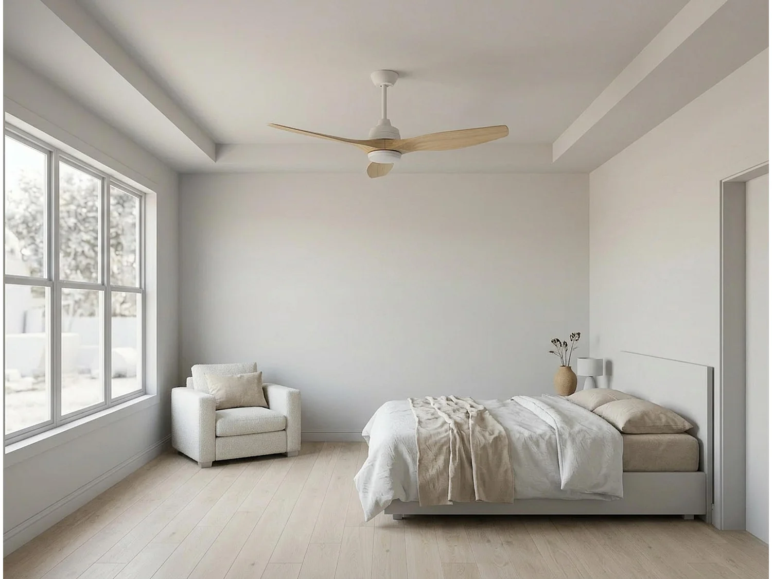 Ventilateur de plafond Réversible  Thermostat Pays vendable Wifi Moteur à courant continu Toits en pente Télécommande Hypersilence Mémoire