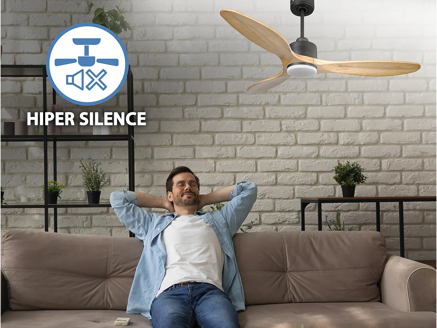 Ventilateur de plafond Réversible  Thermostat Dimmable Wifi Moteur à courant continu Toits en pente Télécommande Lumière à trois tons Hypersilence Mémoire