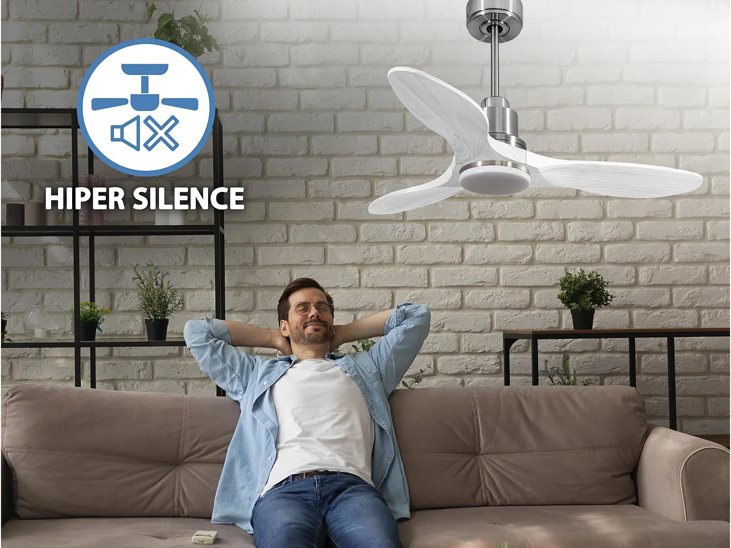 Ventilateur de plafond Réversible  Thermostat Dimmable Wifi Moteur à courant continu Toits en pente Télécommande Lumière à trois tons Hypersilence Mémoire