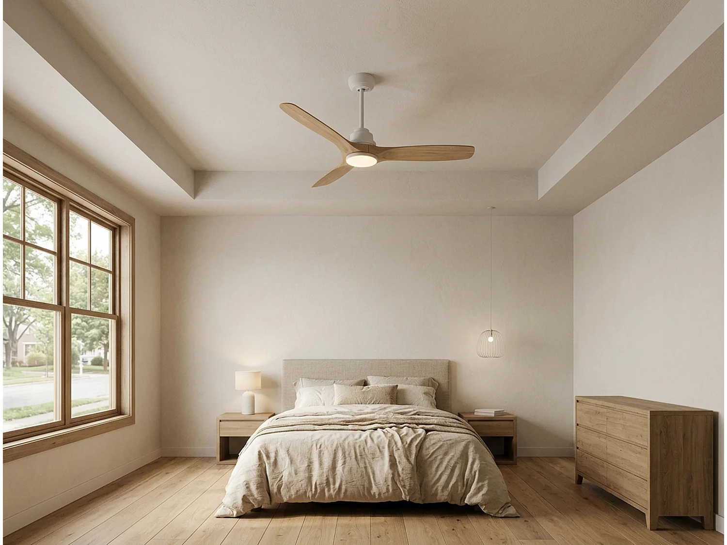 Ventilateur de plafond Réversible  Thermostat Wifi Moteur à courant continu Toits en pente Télécommande Hypersilence Mémoire