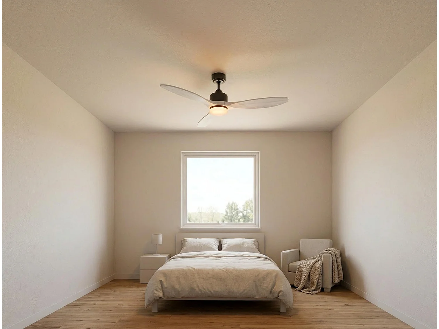 Ventilateur de plafond Réversible  Thermostat Dimmable Wifi Moteur à courant continu Toits en pente Télécommande Lumière à trois tons Hypersilence Mémoire