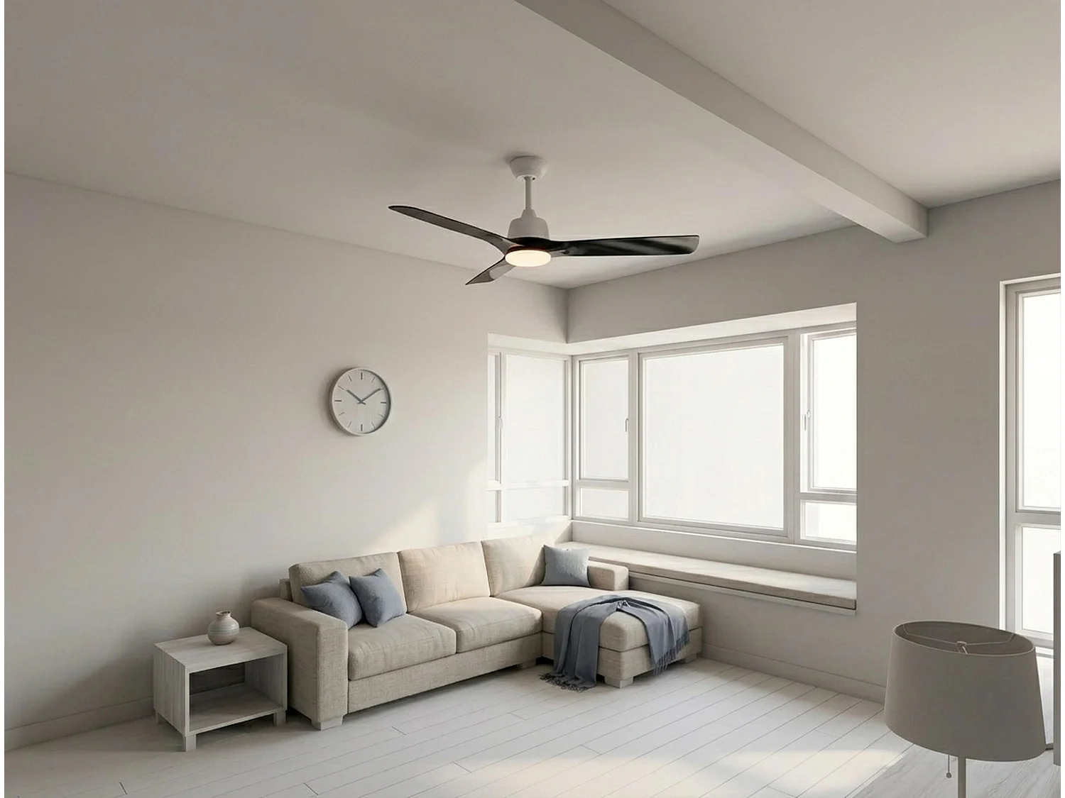 Ventilateur de plafond Réversible  Thermostat Dimmable Wifi Moteur à courant continu Toits en pente Télécommande Lumière à trois tons Adaptateur 2/3 Lames
