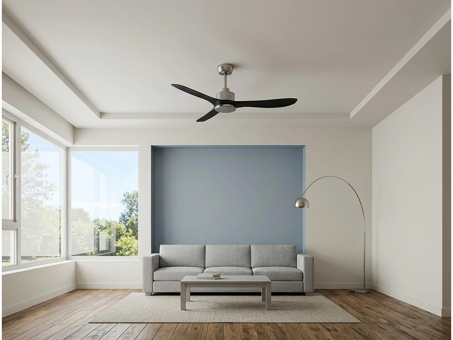 Ventilateur de plafond Réversible  Thermostat Wifi Moteur à courant continu Toits en pente Télécommande Hypersilence Mémoire