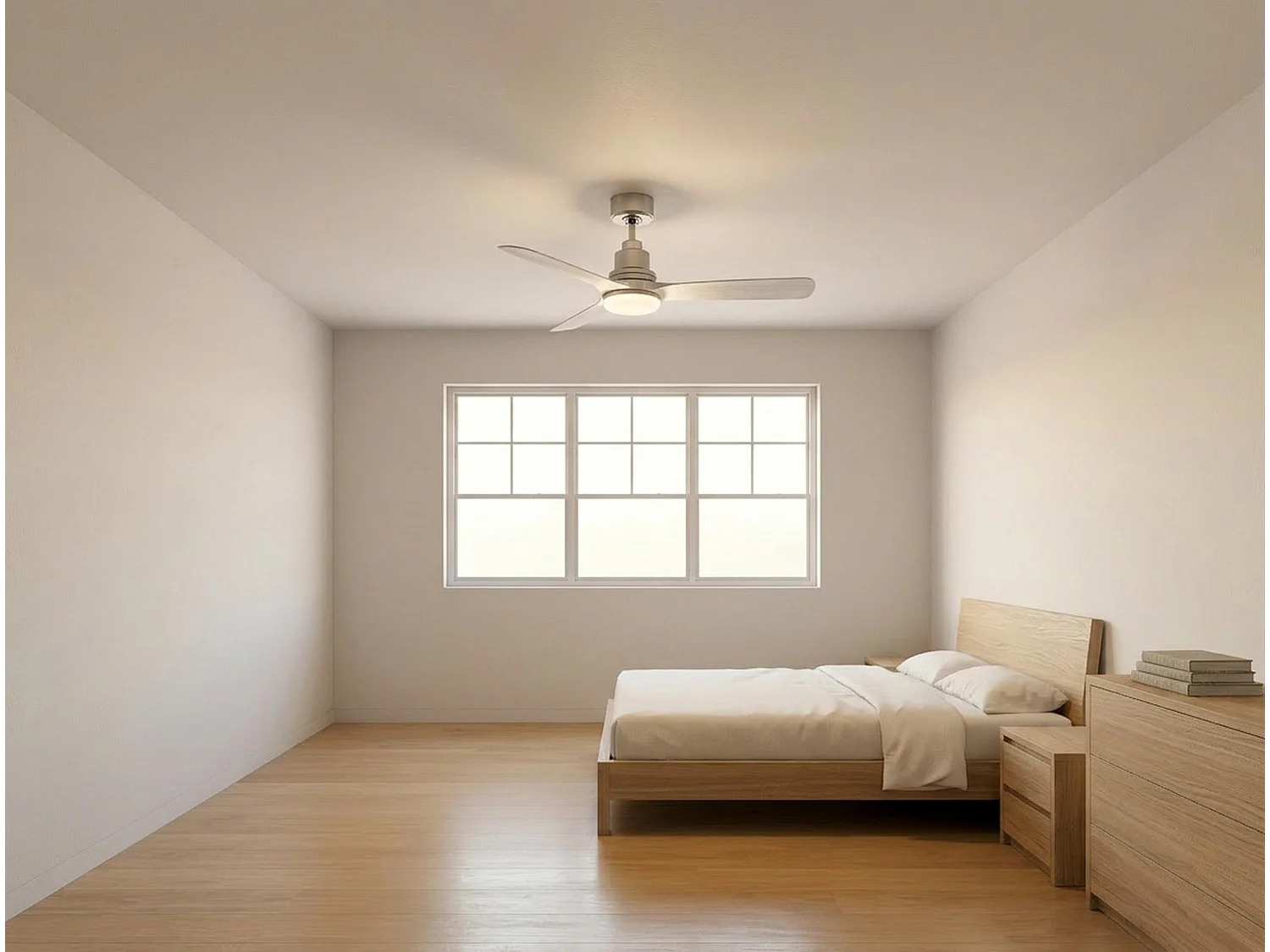 Ventilateur de plafond Réversible  Thermostat Dimmable Wifi Moteur à courant continu Toits en pente Télécommande Lumière à trois tons Hypersilence Mémoire