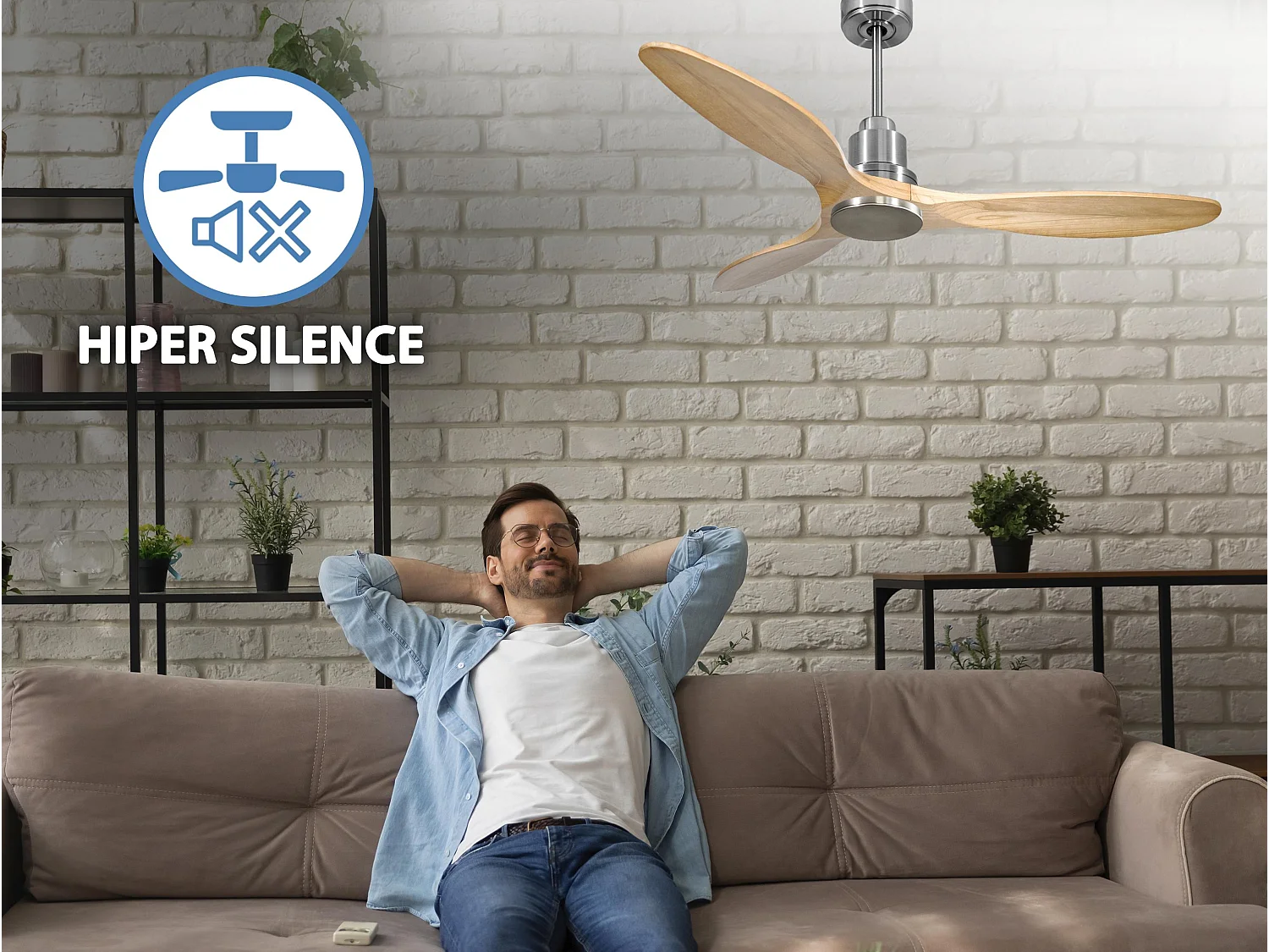 Ventilateur de plafond Réversible  Thermostat Wifi Moteur à courant continu Toits en pente Télécommande Hypersilence Mémoire